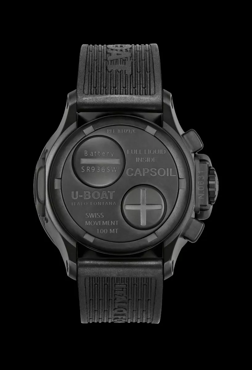 Reloj U-Boat Capsoil Chrono con caja acero y correa caucho 126_8109D Reloj U-Boat Classico con caja acero negro y correa caucho 319_8109C tras fn