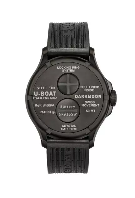 Reloj U-Boat Darkmoon con caja acero PVD y esfera roja y correa caucho 319_8466 trasera