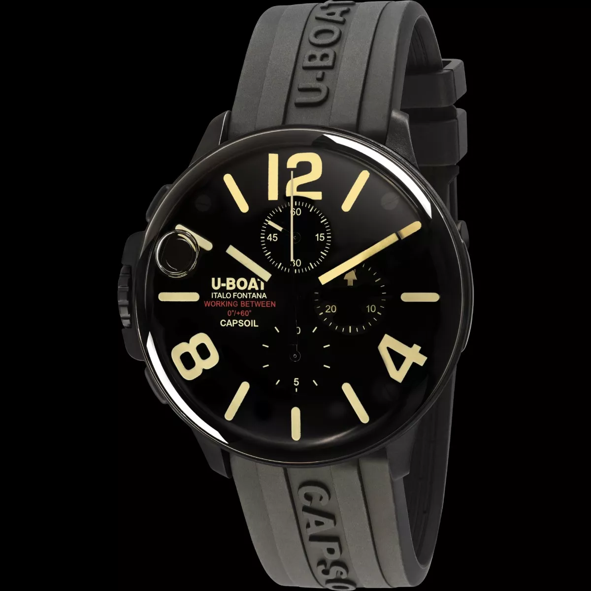 Reloj U-Boat Capsoil Chrono con caja acero y correa caucho 126_8109D Reloj U-Boat Classico con caja acero negro y correa caucho 319_8109C detalle