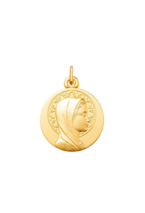 Medalla oro amarillo 18 ktes virgen maria toma de frente