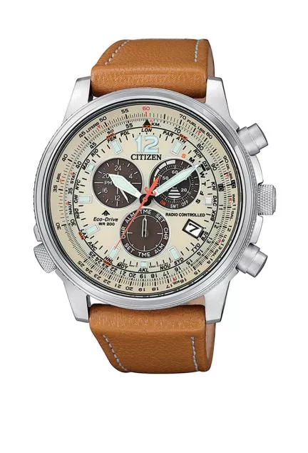 Reloj Citizen cronógrafo radio controlado en acero y piel, Eco Drive CB5860-35X