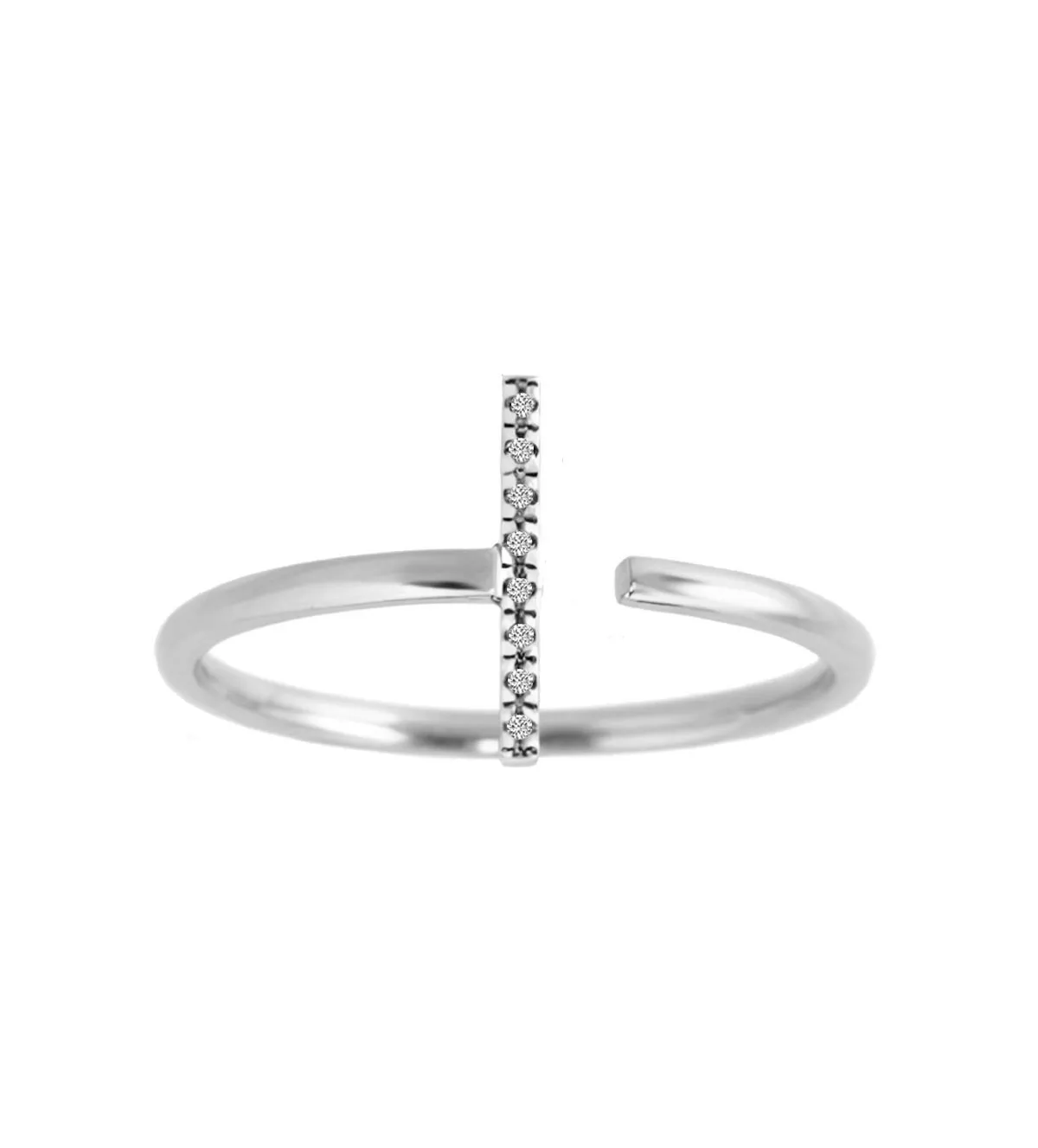 Anillo de oro blanco 18k con diamantes en carril "T" anillo de oro blanco con diamantes T