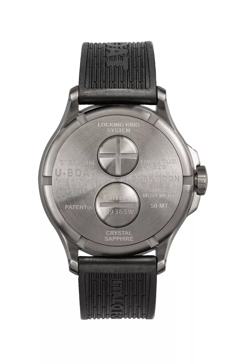 Reloj U-Boat DarkMoon Soleil con caja acero y correa de caucho 8701 tras