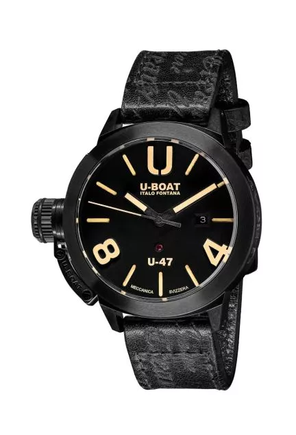 Reloj U-Boat Clásico U-47 con caja en acero negro y correa de piel 9160