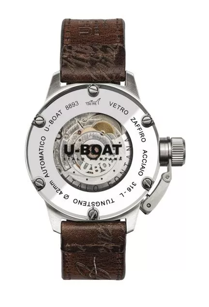 Reloj U-Boat Classico Beige Tungsteno con caja acero y correa de piel 8893 tras