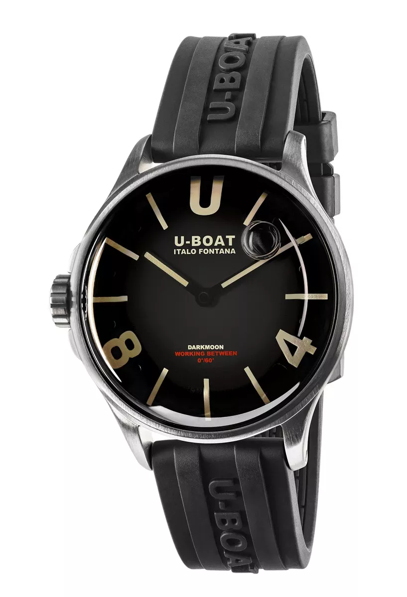 Reloj U-Boat Darkmoon con caja de acero DLC negro y correa de caucho 9018