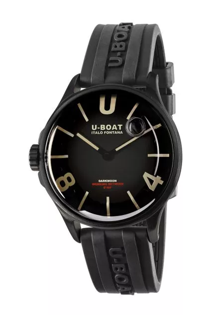 Reloj U-Boat Darkmoon con caja de acero DLC negro y correa de caucho 9019