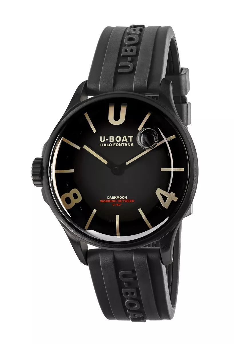 Reloj U-Boat Darkmoon con caja de acero DLC negro y correa de caucho 9019