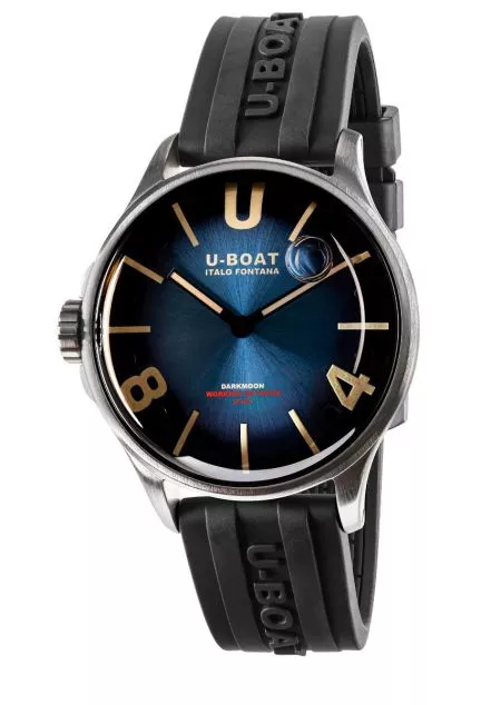 Reloj U-Boat Darkmoon con caja de acero negro y correa de caucho 9021