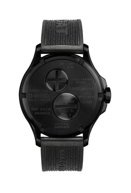 Reloj U-Boat Darkmoon con caja de acero PVD negro y correa de caucho 9020 tras
