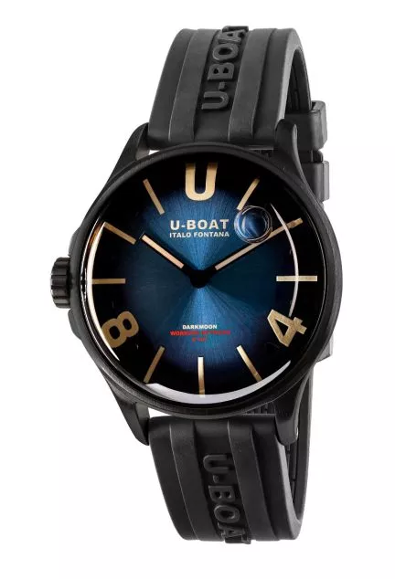 Reloj U-Boat Darkmoon con caja de acero PVD negro y correa de caucho 9020
