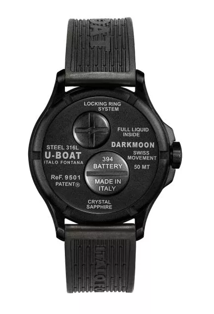 Reloj U-Boat DarkMoon rojo con caja en acero pavonado y correa de caucho 9501-1