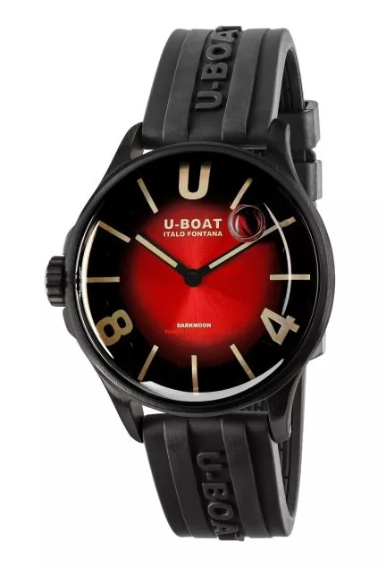 Reloj U-Boat DarkMoon rojo con caja en acero pavonado y correa de caucho 9501
