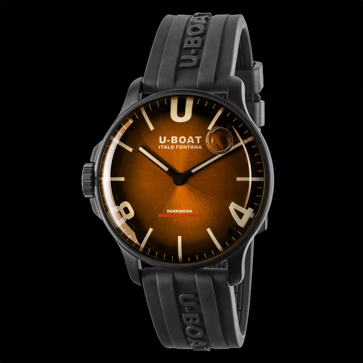 Reloj U-Boat DarkMoon Soleil con caja acero y correa de caucho 8699 fondo negro
