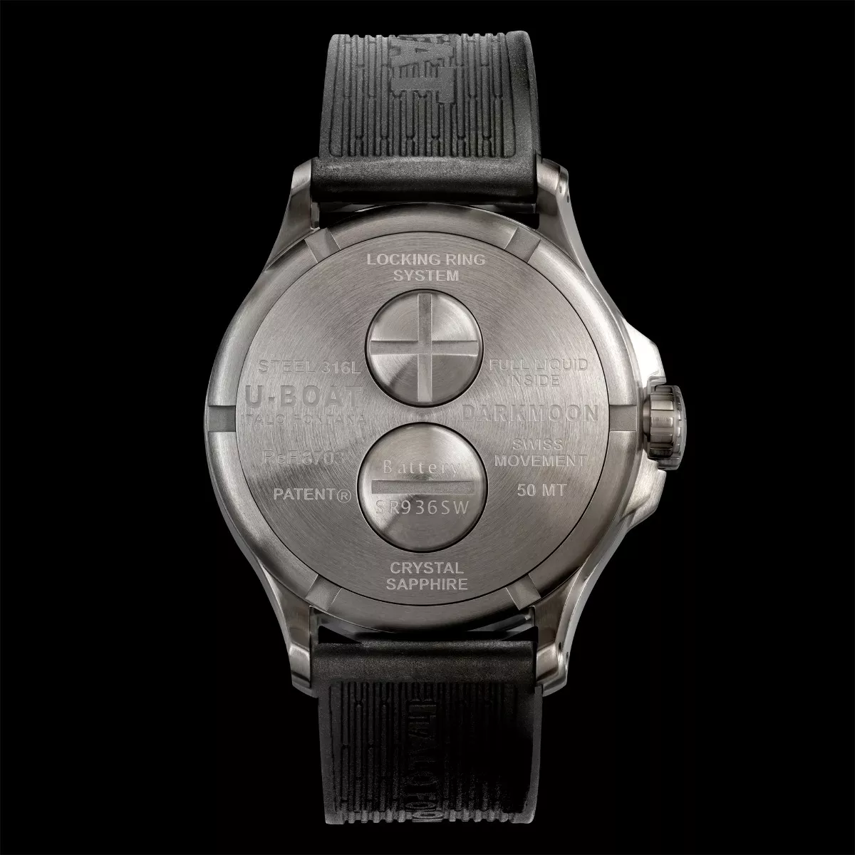 Reloj U-Boat DarkMoon Soleil con caja acero y correa de caucho. esfera marrón 8703 Reloj U-Boat DarkMoon Soleil con caja acero y correa de caucho, esfera marrón 8703 tras