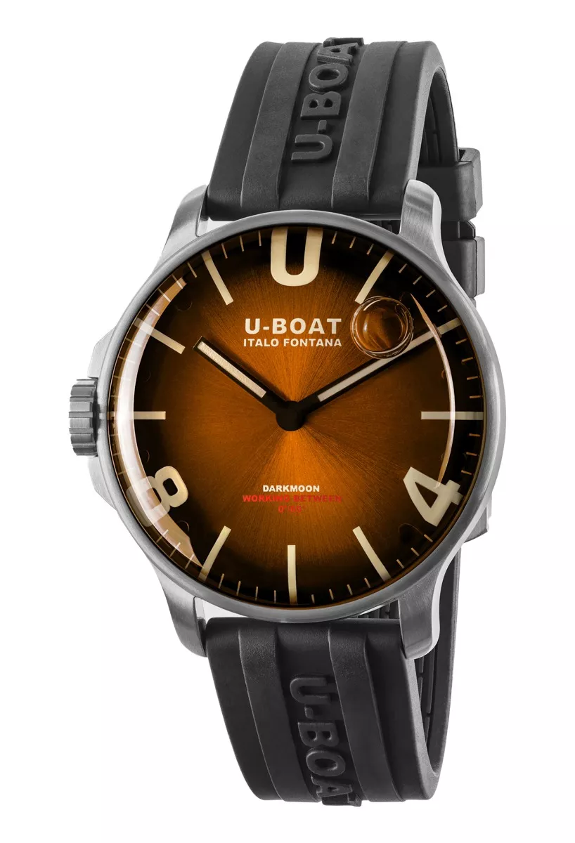 Reloj U-Boat DarkMoon Soleil con caja acero y correa de caucho, esfera marrón 8703
