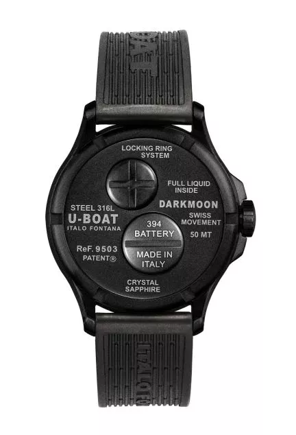 Reloj U-Boat DarkMoon verde con caja en acero pavonado y correa de caucho 9503 trasera