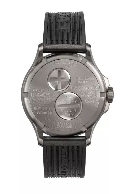 Reloj U-Boat DarkMoon verde con caja en acero y correa de caucho 9502 trasera