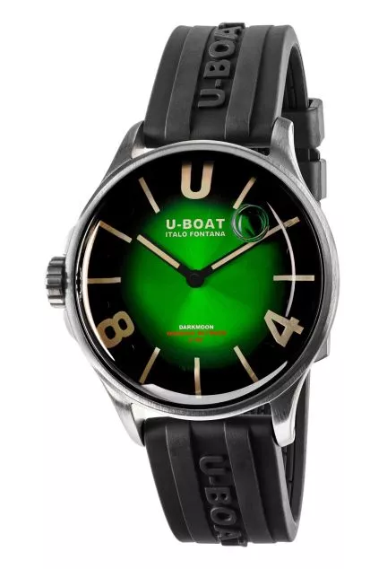 Reloj U-Boat DarkMoon verde con caja en acero y correa de caucho 9502