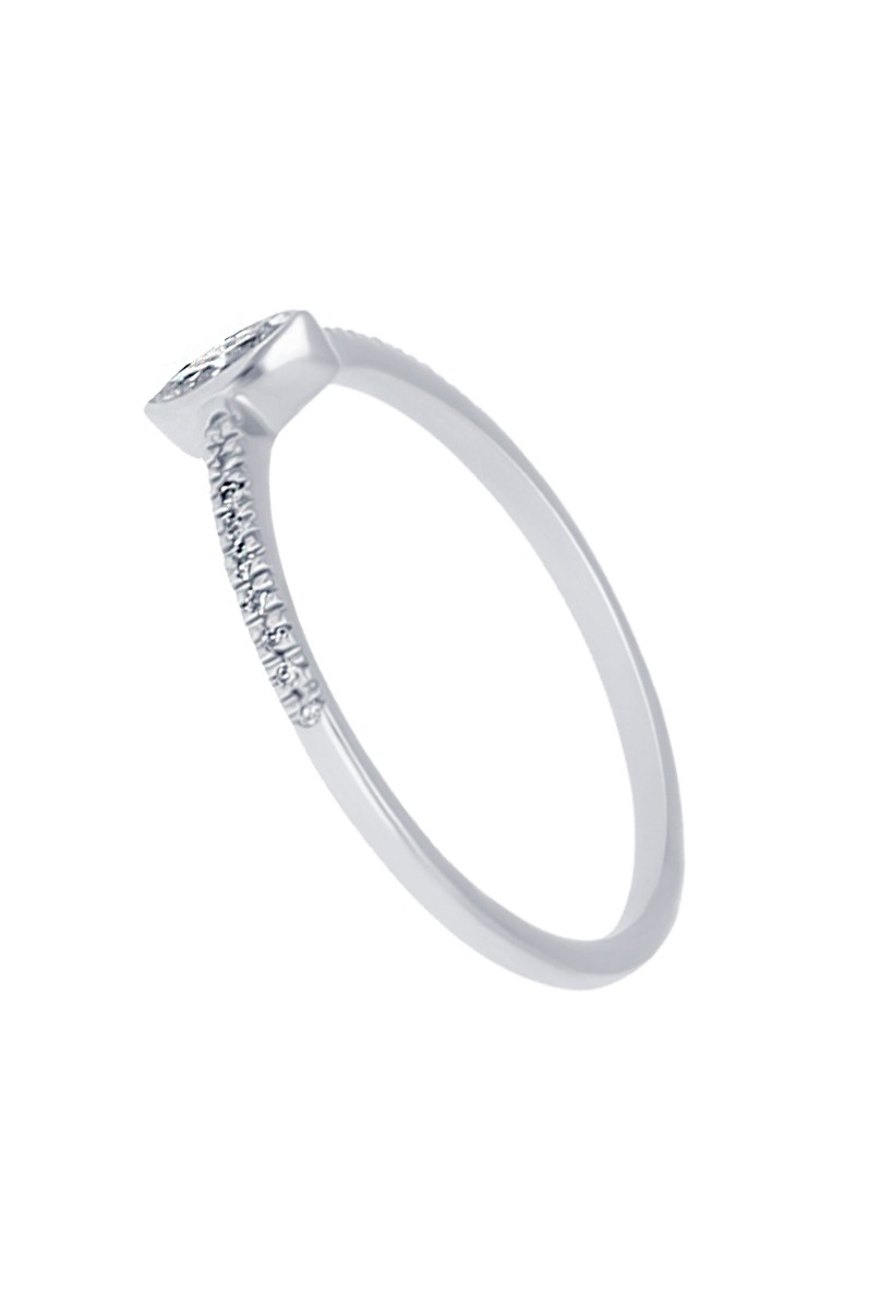 anillo oro blanco 18 kilates con diamante nave en brazo galeria 18 brillantes fotografia lateral