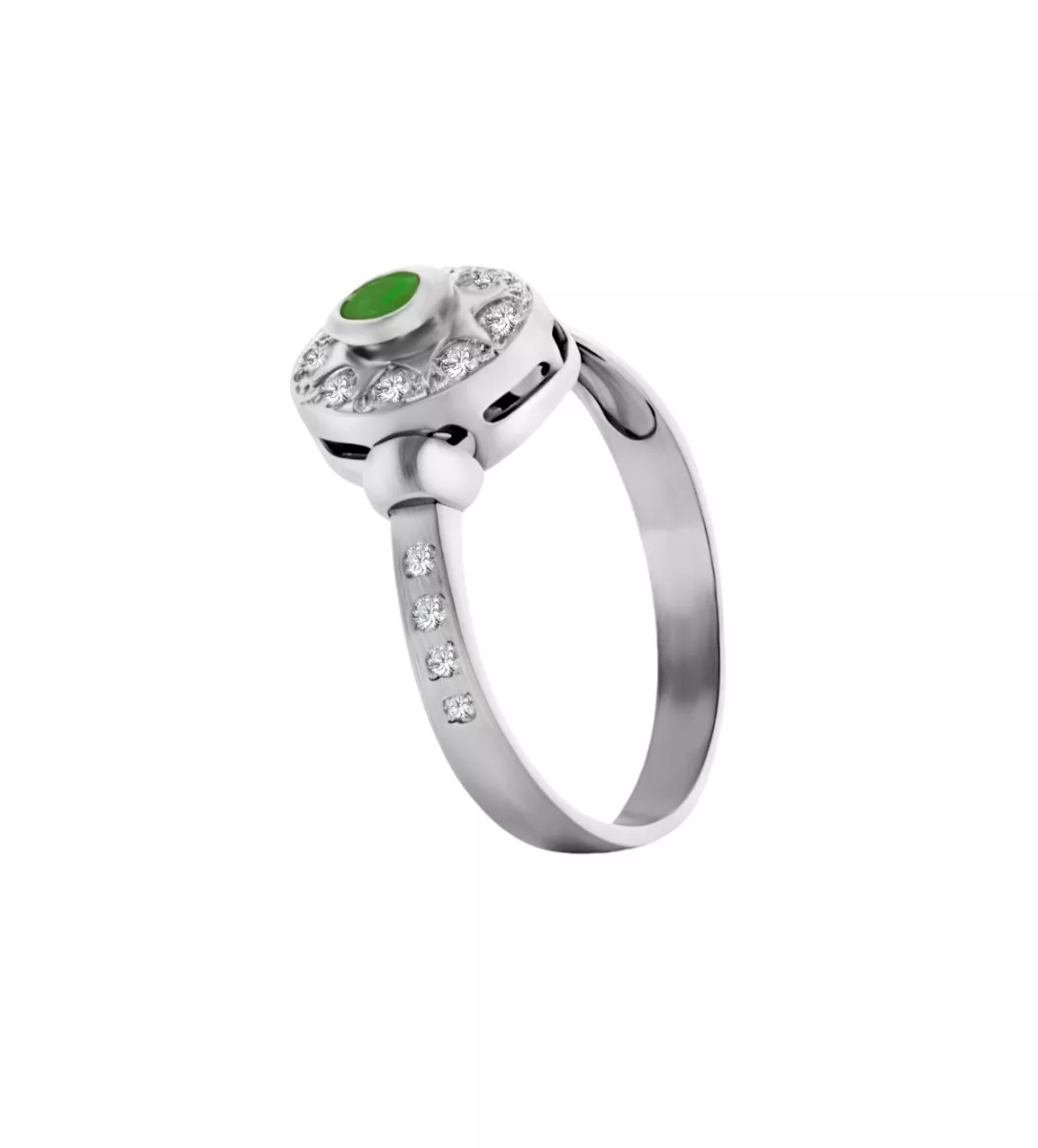 Sortija de oro blanco 18 ktes. con esmeralda y diamantes 192_Z0414E anillo oro blanco 18k con esmeralda y brillantes toma dos