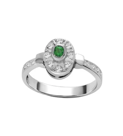 anillo oro blanco 18k con esmeralda y brillantes toma uno