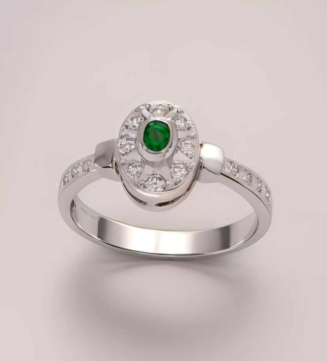 Sortija de oro blanco 18 ktes. con esmeralda y diamantes 192_Z0414E anillo oro blanco 18k con esmeralda y brillantes toma renderizada