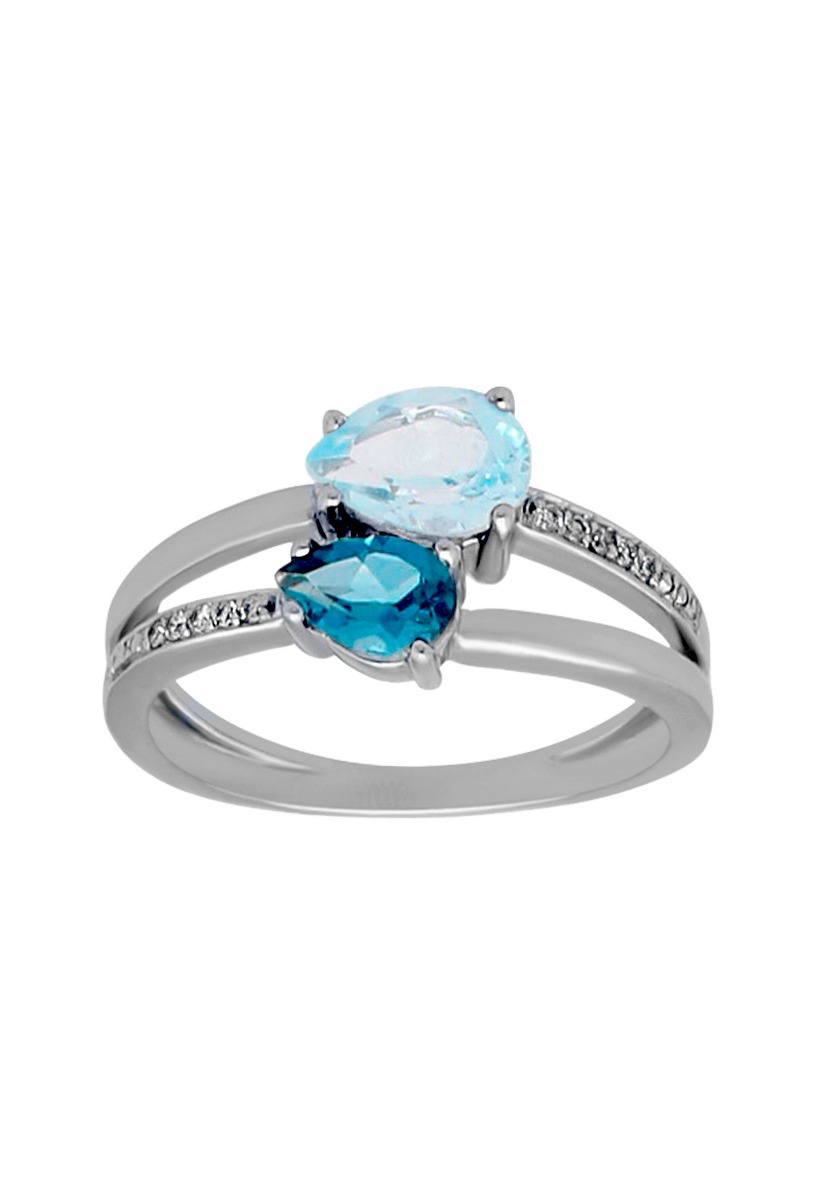 anillo oro blanco 18 ktes con topacios azules y diamantes foto frontal
