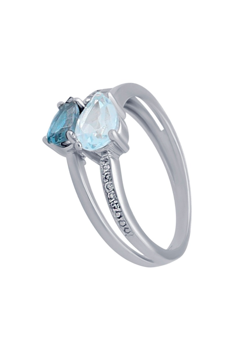 anillo oro blanco 18 ktes con topacios azules y diamantes foto lateral