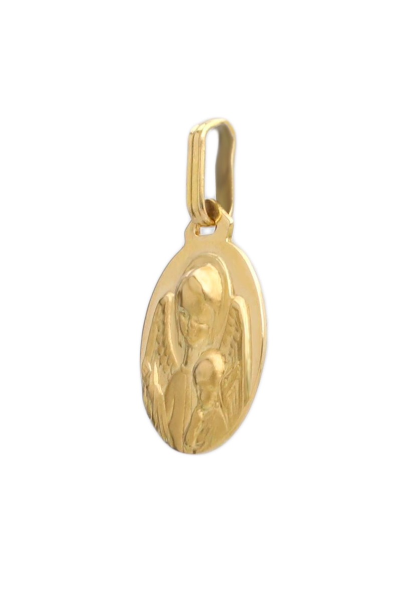 medalla oro amarillo 18 ktes angel de la guarda vista lateral