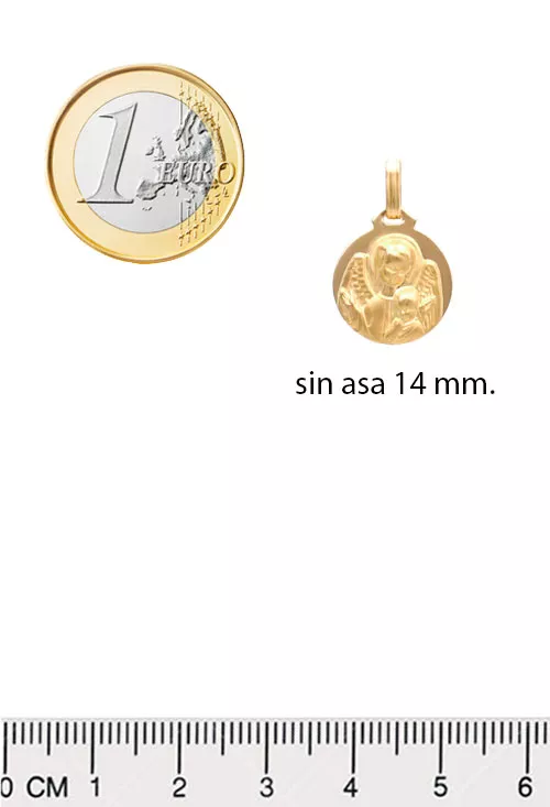 medalla oro amarillo 18 ktes angel de la guarda vista con medidas