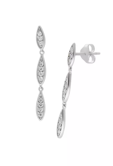 pendientes largos de oro blanco con circonitas toma frontal y lateral