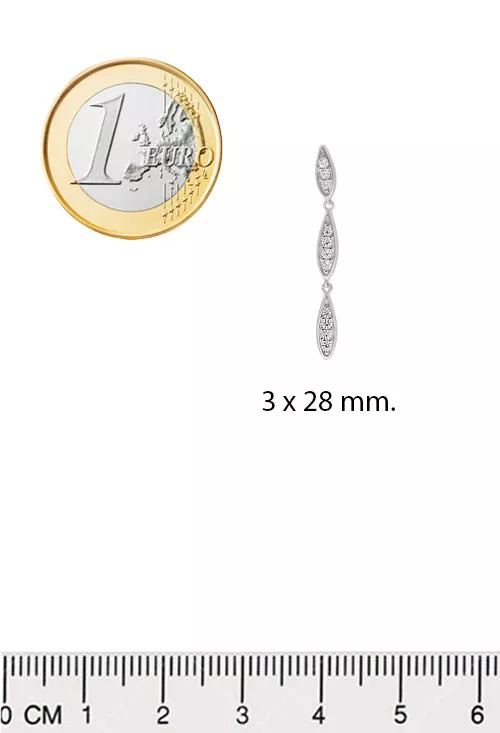 Pendientes oro blanco 18k con circonitas PT61278-B pendientes largos de oro blanco con circones toma con medidas