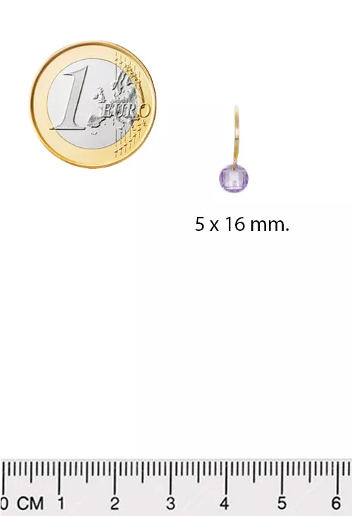 Pendientes largos oro amarillo 18k y cuarzo amatista 030_3430-1 pendientes de oro amarillo 18 ktes con amatistas redondas y facetadas fotografia con medidas