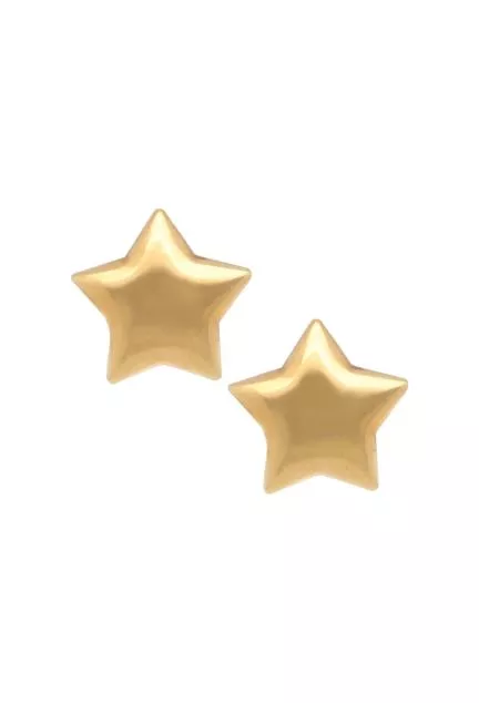 pendientes oro amarillo 18 ktes forma de estrella cinco puntas con volumen foto frontal