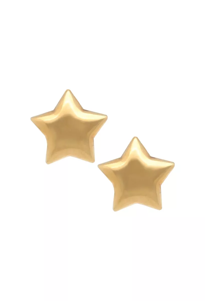pendientes oro amarillo 18 ktes forma de estrella cinco puntas con volumen foto frontal