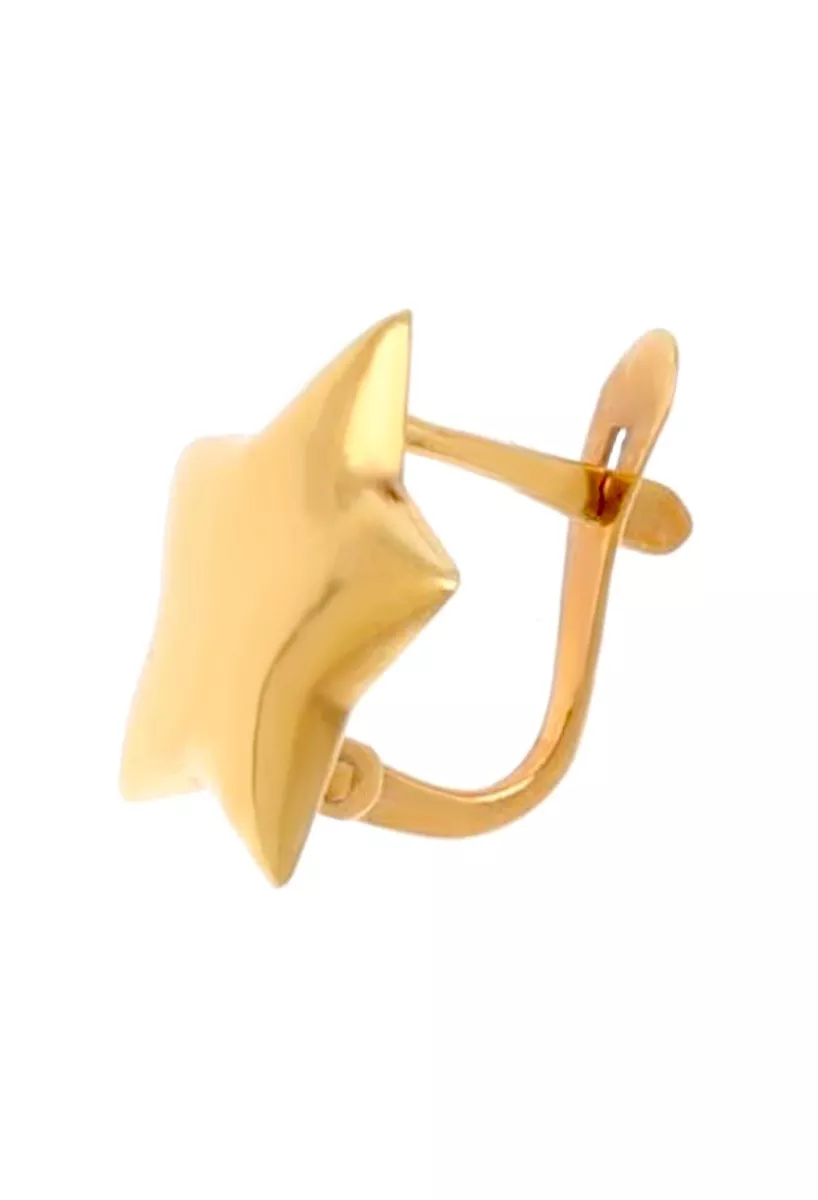 Pendientes oro amarillo 18k forma de estrella. 025_B-02634 pendientes oro amarillo 18 ktes forma de estrella cinco puntas con volumen foto lateral