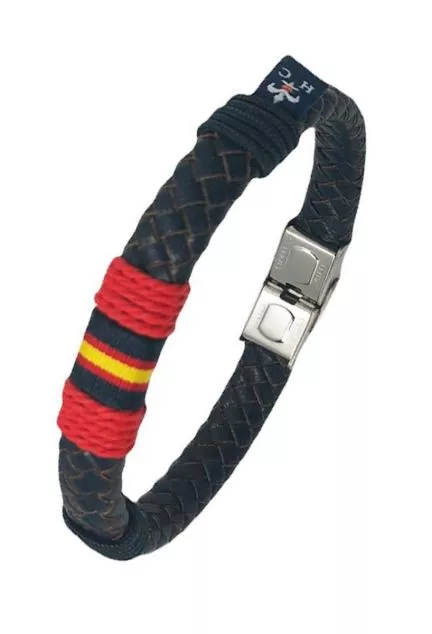 Pulsera de España con aro ancho en piel trenzada azul PHF-137-2A-3AL