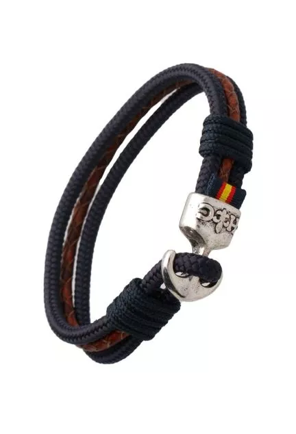 Pulsera de España textil y piel con bandera y cierre acero PHF-121-890