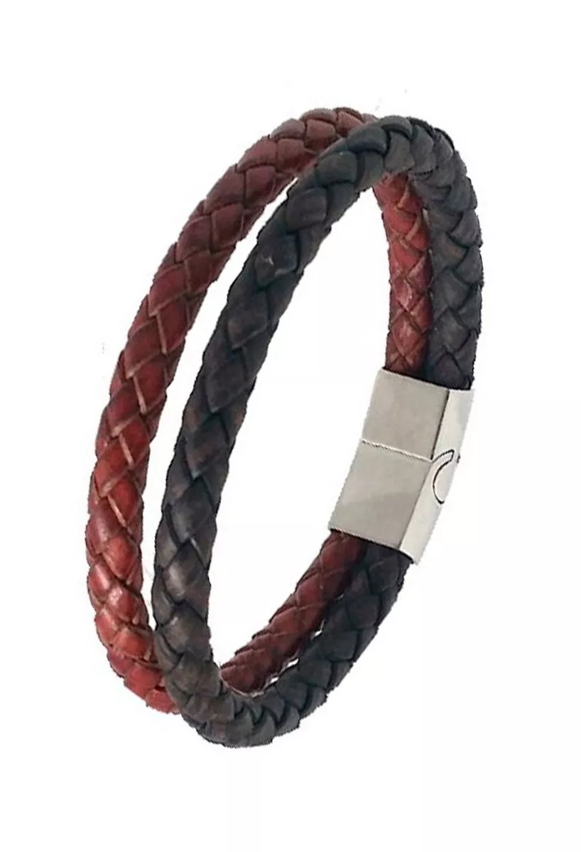 Pulsera España doble aro de piel en color azul y rojo PHF-126-3QI Pulsera España doble aro de piel en color azul y rojo PHF-126-3QI