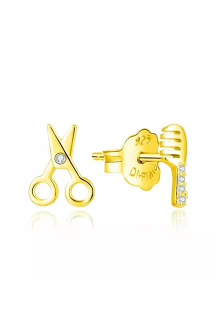 Pendientes plata chapada con forma de tijera y peine con circonitas 280_2024330-Y