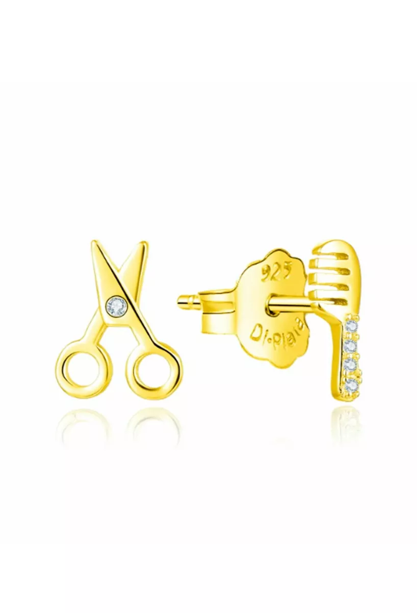 Pendientes plata chapada con forma de tijera y peine con circonitas 280_2024330-Y Pendientes plata chapada con forma de tijera y peine con circonitas 280_2024330-Y