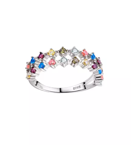 anillo de plata y piedras multicolores