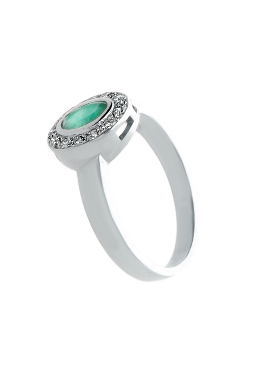 anillo oro blanco 18 ktes con esmeralda y diamantes vista lateral
