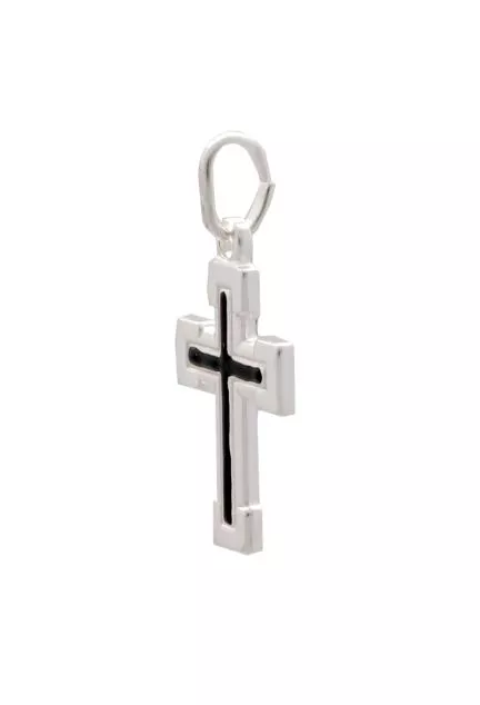 cruz de plata con esmalte negro foto lateral