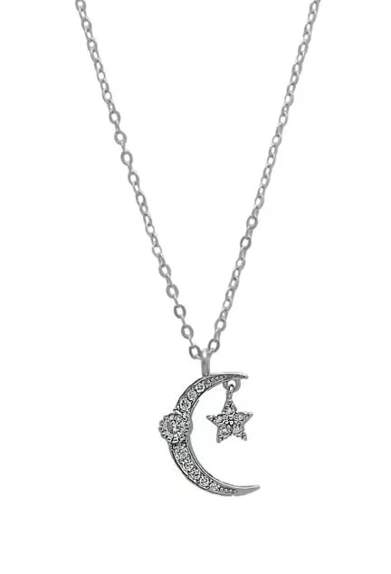 gargantilla de plata motivo luna y estrella vista frontal