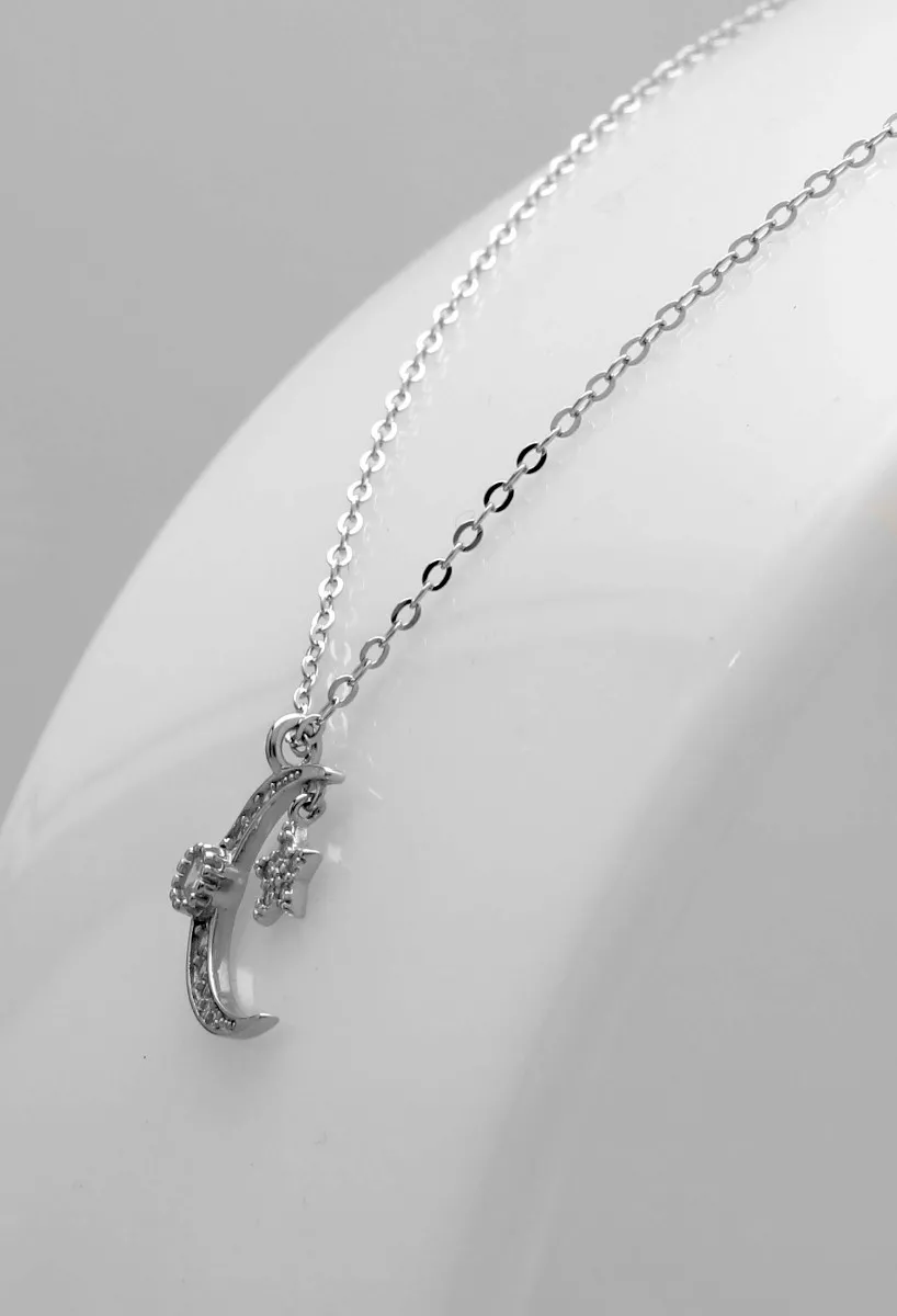 Gargantilla plata de ley luna y estrella 240_GR-2443 gargantilla de plata motivo luna y estrella vista lateral