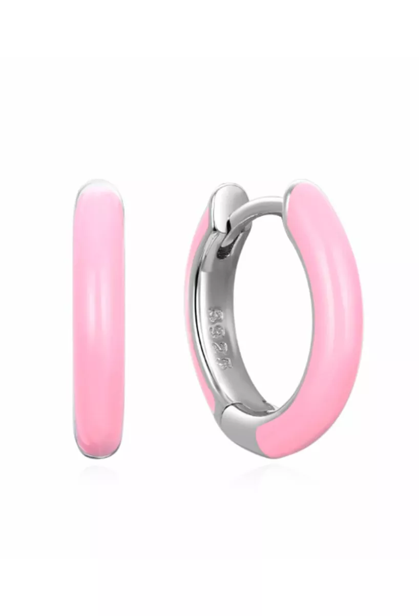 Pendientes de plata de ley con esmalte en color rosa 280_2140617-R Pendientes de plata de ley con esmalte en color rosa 280_2140617-R