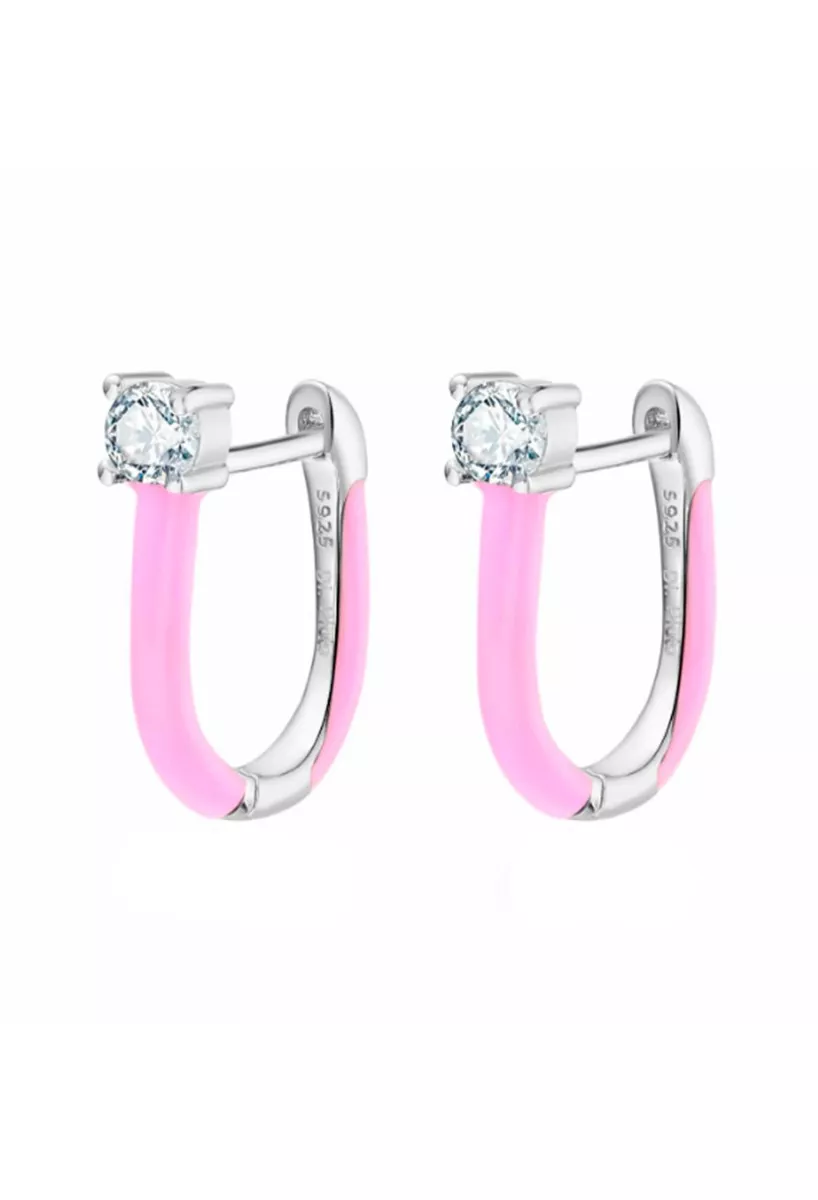 Pendientes de plata de ley con esmalte en color rosa y circonita 280_2140623 Pendientes de plata de ley con esmalte en color rosa y circonita 280_2140623