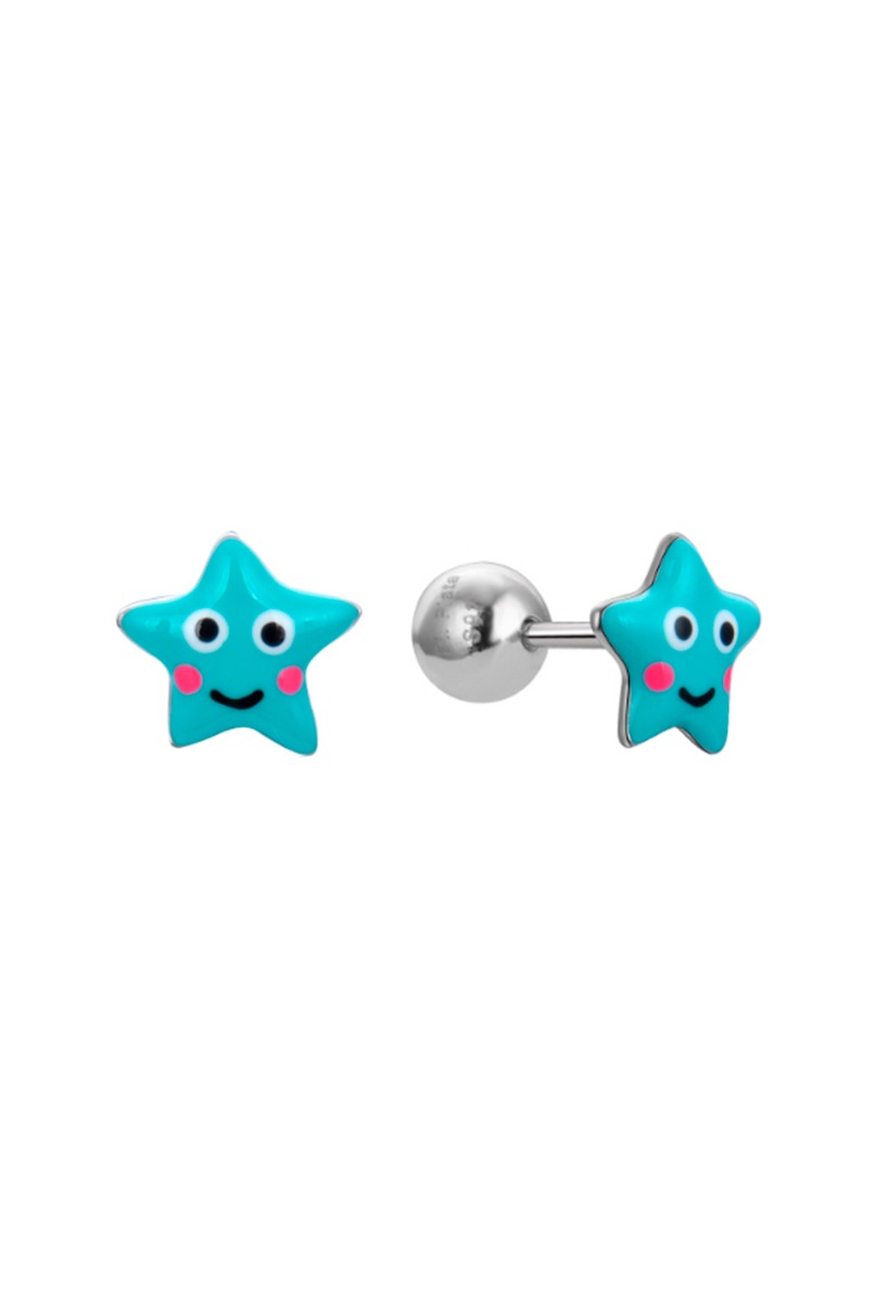 Pendientes de plata para niña con forma de estrella esmaltada en azul 280_2300055